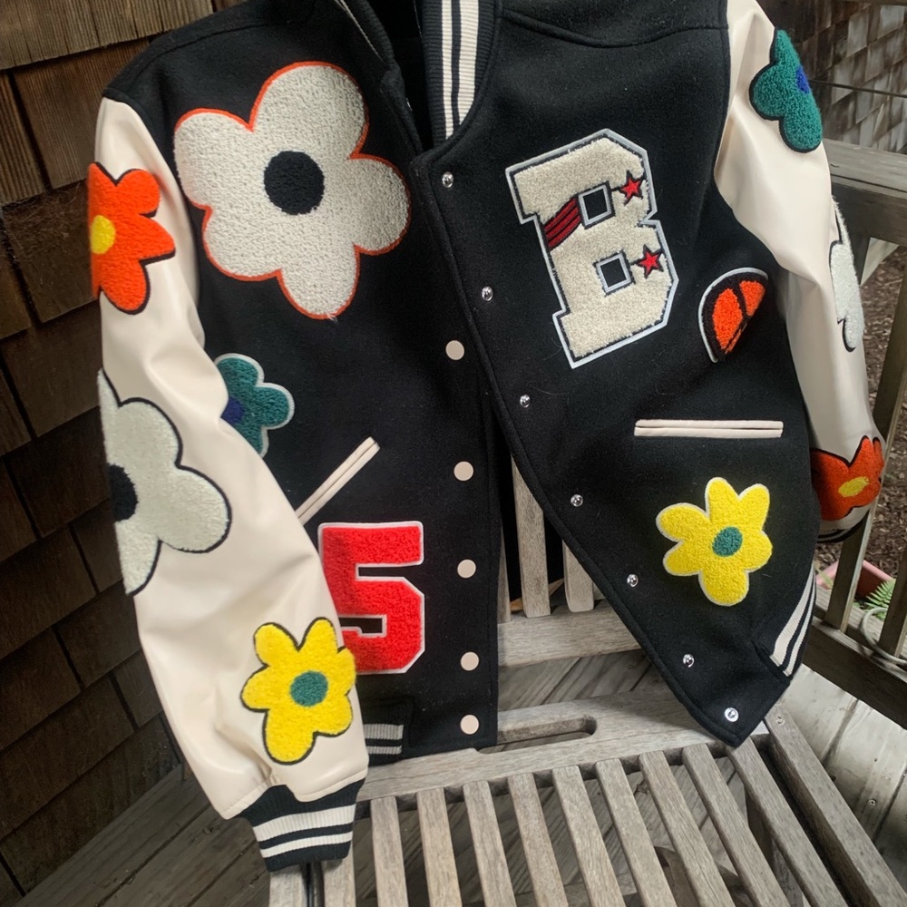 Blank NYC Floral Patch Jacket - Black and Cream